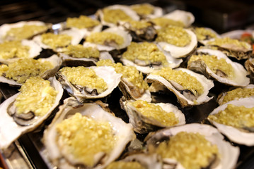 Sea oysters cooked according to a special recipe.