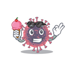 cartoon character of microbiology coronavirus holding an ice cream