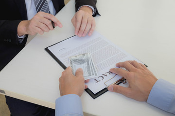 Frauds make money for exchange of business contracts. Real estate or illegal contract