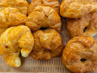 A lot of donuts cake bun cookies and sweet dessert and egg tart in food course and supermarket 