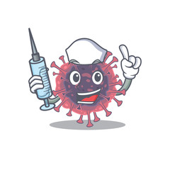 Friendly nurse of microbiology coronavirus mascot design holding syringe