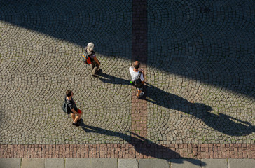 Aerial view of a people walking on the streets of France