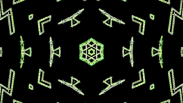 beautiful abstract kaleidoscope that shines, a radiant light that regulates subtle colorful movements with a flower shape, black background