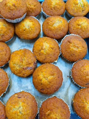 A lot of donuts cake bun cookies and sweet dessert and egg tart in food course and supermarket 