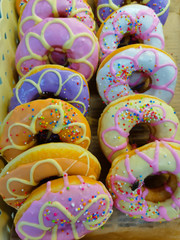 A lot of donuts cake bun cookies and sweet dessert and egg tart in food course and supermarket 