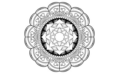 Circle pattern petal flower of mandala with black and white,Vector floral mandala relaxation patterns unique design with white background,Hand drawn pattern,concept meditation and relax 