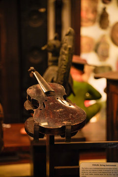 antique indian music instrument in museum 