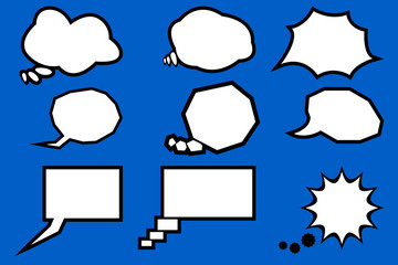 A set of nine dialog icons for comics. Empty spaces for comic book-style labels.