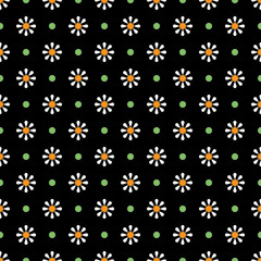 Fototapeta na wymiar Chamomile geometric seamless pattern. Isolated daisy on black background, abstract simple flower design. Modern minimal design. Vector illustration perfect for graphic design ,textiles, print etc.
