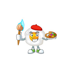 An artistic fried egg artist cartoon design using a brush