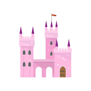Beautiful pink castle with tower building for king princess