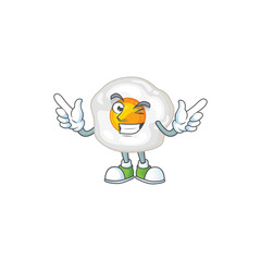Funny fried egg cartoon design style with wink eye face