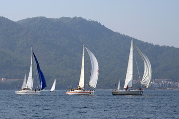 Fototapeta premium Yachts in the bay near the Turkish city of Marmaris