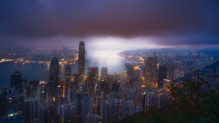 Fototapeta premium sunrise skyline cityscape with cloud storm morning