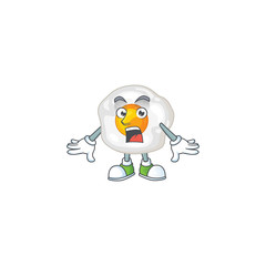 A mascot design of fried egg making a surprised gesture