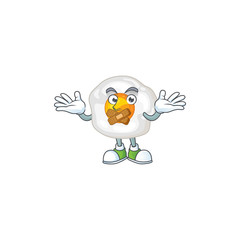 Fried egg cartoon character design concept showing silent gesture