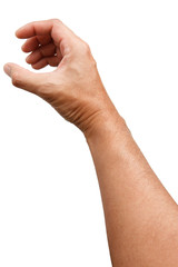 Male Asian hand gestures isolated over the white background. Counting Action. Touch Action. Touch Small Thing. 0