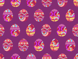 Easter eggs seamless pattern. Happy Easter festive eggs with doodle pattern. Vector illustration