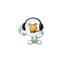 An attractive fried egg mascot character concept wearing headphone