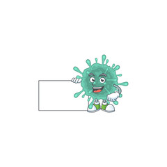 Funny coronaviruses cartoon design Thumbs up with a white board