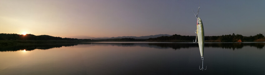Fishing at Pong Cho Lake At sunset