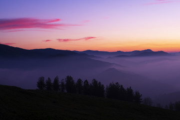 Sunset over the mountains in the Aiako Harriak Natural Park, Euskadi