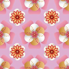 Seamless pattern design was inspired by colourful flowers. Vector illustration.