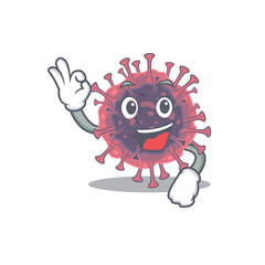 Microbiology coronavirus cartoon character design style making an Okay gesture