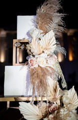 part Unusual tiered wedding cake with feathers