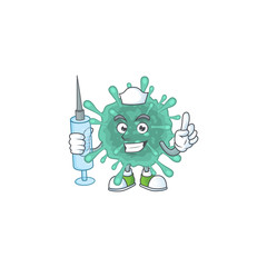 A pleasant nurse of coronaviruses mascot design style using syringe