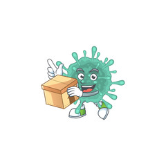 An icon of coronaviruses mascot design style with a box