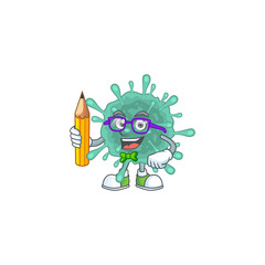 Coronaviruses clever student character using a pencil