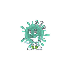 Cute coronaviruses cartoon character using a microphone
