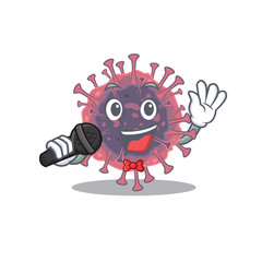 Cute microbiology coronavirus sings a song with a microphone
