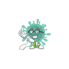 cartoon character of coronaviruses holding menu on his hand
