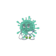 A cartoon icon of coronaviruses with waiting gesture