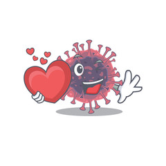 A romantic cartoon design of microbiology coronavirus holding heart
