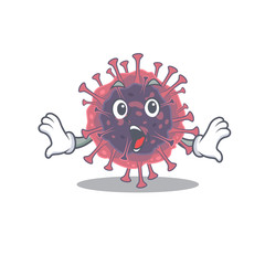 A cartoon character of microbiology coronavirus making a surprised gesture