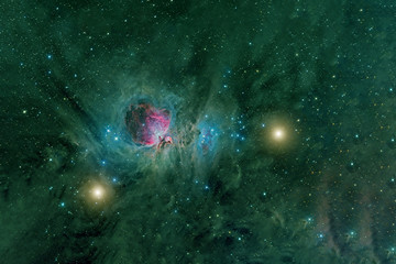 A beautiful nebula of different colors, with stars and galaxies. Elements of this image were...