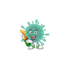 mascot cartoon design of coronaviruses with bottle of beer