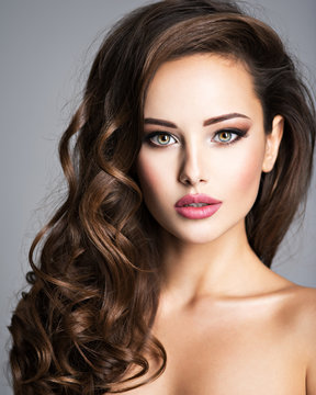 Beautiful woman with long bown hair
