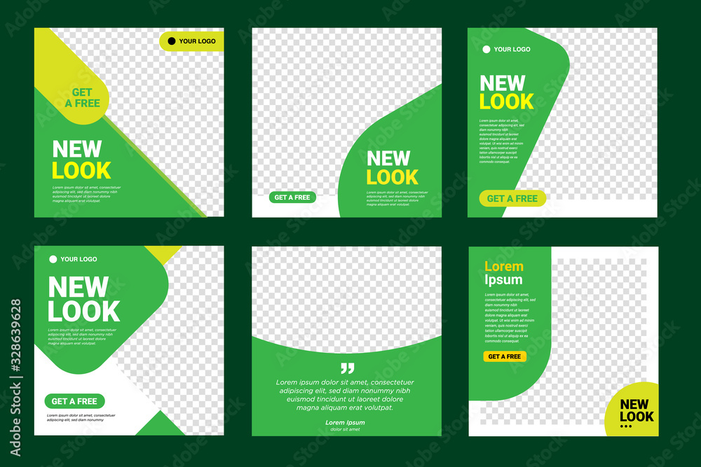 Canvas Prints set of editable instagram square banner template. green color background with stripe line shape. sui