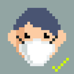 Fototapeta premium Wearing protective medical mask for prevent virus covid19 and pm2.5,Pixel art of A man Wearing Mask isolated vector illustration.