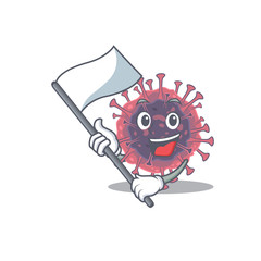 Microbiology coronavirus cartoon character design holding standing flag