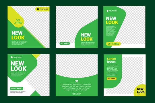 Set of Editable instagram square banner template. green color background with stripe line shape. Suitable for social media post and web internet ads. Vector illustration with photo college