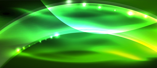 Abstract background. Shiny design neon waves with light effects, techno trendy design. Vector Illustration For Wallpaper, Banner, Background, Card, Book Illustration, landing page