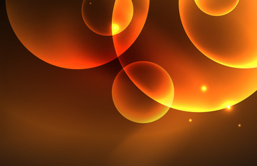 Neon shiny transparent glowing circles with light effects. Techno futuristic vector abstract background For Wallpaper, Banner, Background, Card, Book Illustration, landing page