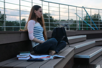 girl student study homework outdoor