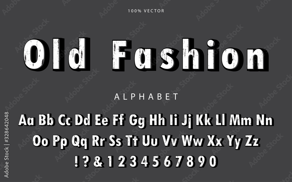 Aufkleber white font alphabet with grunge texture. vintage and retro style concept letters and numbers for can