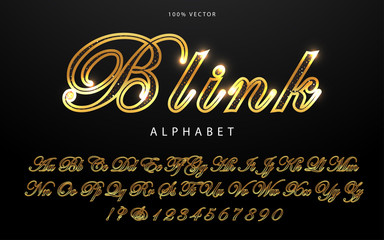 Elegant Gold Colored Metal Chrome Uppercase Alphabet Font. Luxury typography classic style golden font. Vector design can use set for logo, Celebration Poster, Invitation.